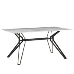 Beliani Dining Table Ballina White Marble 160 Cm 90 Cm Tempered Glass