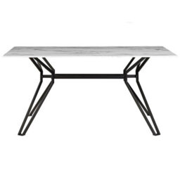 Beliani Dining Table Ballina White Marble 160 Cm 90 Cm Tempered Glass - thumbnail 5