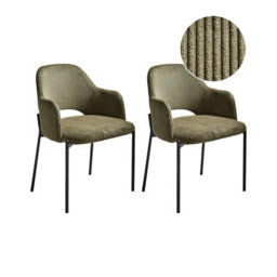 Beliani Set Of 2 Dining Chairs Raton Corduroy Olive Green