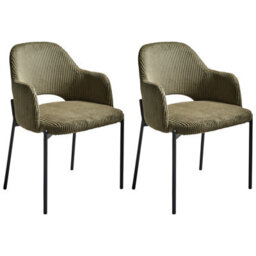 Beliani Set Of 2 Dining Chairs Raton Corduroy Olive Green - thumbnail 4
