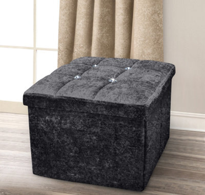 Home Republic Crushed Velvet  Storage Ottoman - One Seater Charcoal - image 1