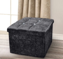 Home Republic Crushed Velvet  Storage Ottoman - One Seater Charcoal - thumbnail 1