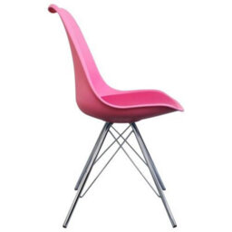 Fusion Living Soho Bright Pink Plastic Dining Chair With Chrome Metal Legs - thumbnail 2