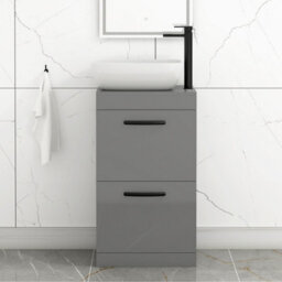Royal Bathrooms 500mm Floor Standing Vanity Unit 2 Drawer Indigo Grey Gloss & Countertop Basin - Elva With Matt Black Handle - thumbnail 1