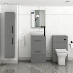 Royal Bathrooms 500mm Floor Standing Vanity Unit 2 Drawer Indigo Grey Gloss & Countertop Basin - Elva With Matt Black Handle - thumbnail 2