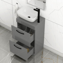 Royal Bathrooms 500mm Floor Standing Vanity Unit 2 Drawer Indigo Grey Gloss & Countertop Basin - Elva With Matt Black Handle - thumbnail 3