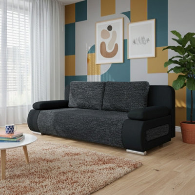 Emma 3 Seater Sofa Bed With Storage Upholstered Back Pillows 200Cm Sleeping Area 200 143Cm Grey And Black - image 1