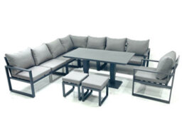 Fimous 10 Seater Outdoor Aluminum Garden Furniture Set Corner Sofa Chair 2 Small Footstool Adjustable Dining Table Sets - thumbnail 2