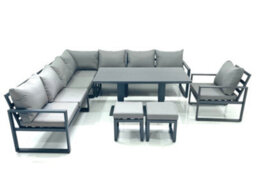 Fimous 10 Seater Outdoor Aluminum Garden Furniture Set Corner Sofa Chair 2 Small Footstool Adjustable Dining Table Sets - thumbnail 1