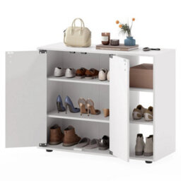 3 Tier Shoe Storage Rack Shoe Cabinet With Doors White - thumbnail 1