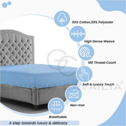 Gc Gaveno Cavailia Percale Deep Fitted Sheet King Blue Extra Deep Pocket 16 Inch (40 Cm) - thumbnail 2