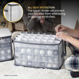 Livivo Christmas Bauble Storage Cube Grey Holds 64 Decorations - thumbnail 4