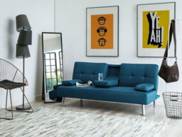 Beliani Sofa Bed 3 Seater Roxen Fabric Blue - thumbnail 2