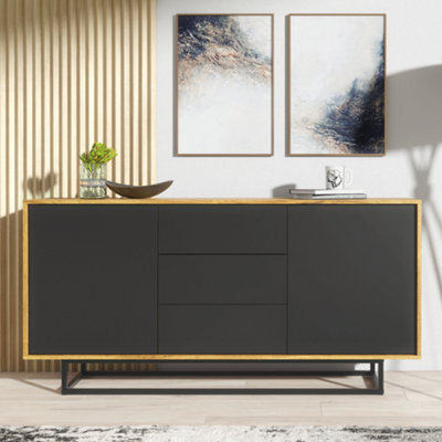 Vista Loft Sideboard 140Cm Industrial Dark Oak & Black Matt Doors - Creative Furniture - image 1