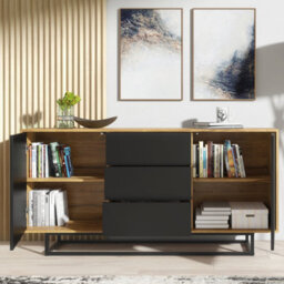 Vista Loft Sideboard 140Cm Industrial Dark Oak & Black Matt Doors - Creative Furniture - thumbnail 7