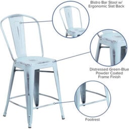 "Fwstyle Set Of 4 24"" Baby Blue Distressed Bar Stools Galvanised Steel" - thumbnail 4
