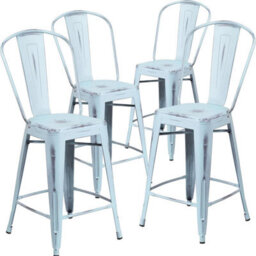 "Fwstyle Set Of 4 24"" Baby Blue Distressed Bar Stools Galvanised Steel" - thumbnail 1