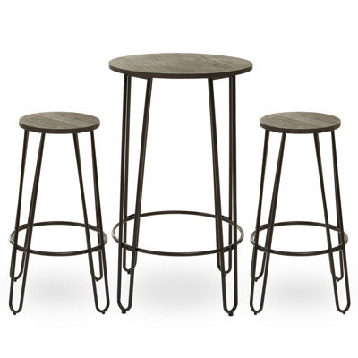 Orsina Sturdy Set Of 3 Black Frame Bar Table Stool Set , Hairpin Stool For Kitchen Counter, Elm Wood Metal Stool - image 1