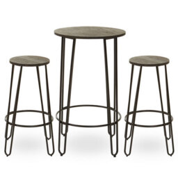 Orsina Sturdy Set Of 3 Black Frame Bar Table Stool Set , Hairpin Stool For Kitchen Counter, Elm Wood Metal Stool - thumbnail 1
