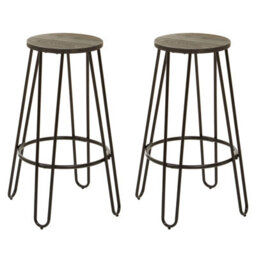 Orsina Sturdy Set Of 3 Black Frame Bar Table Stool Set , Hairpin Stool For Kitchen Counter, Elm Wood Metal Stool - thumbnail 3