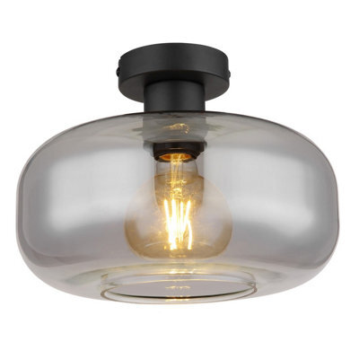 Luminosa Lighting Luminosa Giuseppe Globe Ceiling Light Matt Black Smoke Glass Shade 1X E27 - image 1