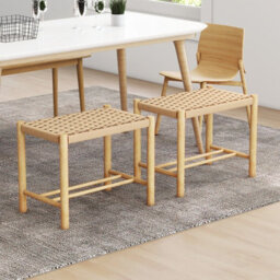 Costway 45Cm Dining Stool Set Of 2 Rubber Wood Frame & Woven Paper Seat - thumbnail 1