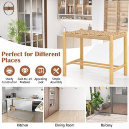Costway 45Cm Dining Stool Set Of 2 Rubber Wood Frame & Woven Paper Seat - thumbnail 9