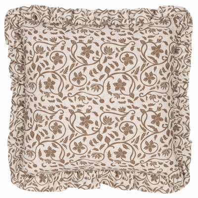 Paoletti Seventy Three Linen Filigree Printed Ruffle Feather Filled Cushion - image 1