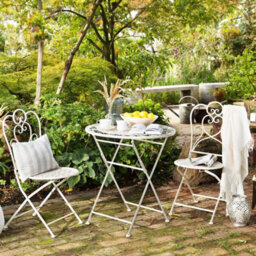 Beliani Set Of 2 Garden Bistro Chairs Beige Metal Shabby Chic - Filigree Outdoor Dining Chairs, No Assembly - thumbnail 1