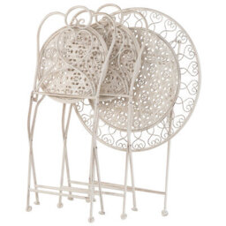 Beliani Set Of 2 Garden Bistro Chairs Beige Metal Shabby Chic - Filigree Outdoor Dining Chairs, No Assembly - thumbnail 4