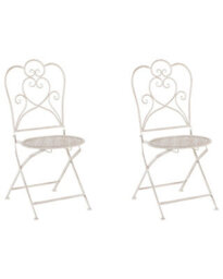 Beliani Set Of 2 Garden Bistro Chairs Beige Metal Shabby Chic - Filigree Outdoor Dining Chairs, No Assembly - thumbnail 3