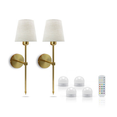 Auraglow Omniance Monaco Rechargeable Wireless Wall Lights With Remote - Brass - 2 Lamps, 4 Light Sources, 1 Remote - image 1