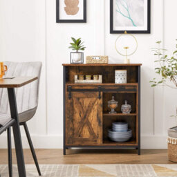 Songmics Vasagle Storage Cabinet, Cupboard With Sliding Barn Door, Open Compartment, Adjustable Shelf, Industrial, For Hallway, Living Room - thumbnail 3