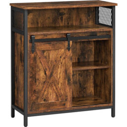 Songmics Vasagle Storage Cabinet, Cupboard With Sliding Barn Door, Open Compartment, Adjustable Shelf, Industrial, For Hallway, Living Room - thumbnail 4