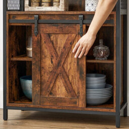 Songmics Vasagle Storage Cabinet, Cupboard With Sliding Barn Door, Open Compartment, Adjustable Shelf, Industrial, For Hallway, Living Room - thumbnail 5
