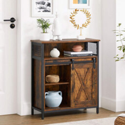 Songmics Vasagle Storage Cabinet, Cupboard With Sliding Barn Door, Open Compartment, Adjustable Shelf, Industrial, For Hallway, Living Room