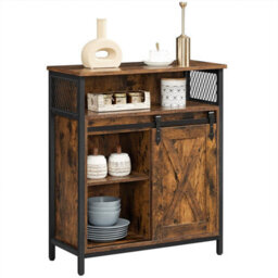 Songmics Vasagle Storage Cabinet, Cupboard With Sliding Barn Door, Open Compartment, Adjustable Shelf, Industrial, For Hallway, Living Room - thumbnail 8