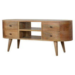 Artisan Furniture Solid Wood Rounded Entertainment Unit, 4 Drawers & 2 Shelves, Beige - thumbnail 3