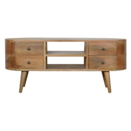 Artisan Furniture Solid Wood Rounded Entertainment Unit, 4 Drawers & 2 Shelves, Beige