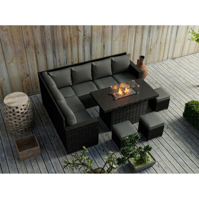 Barcelona Black Rattan Garden Furniture Seater Corner Sofa Set