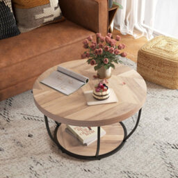 Tea Cocktail Table With Faux Wooden Top For Storage - thumbnail 4