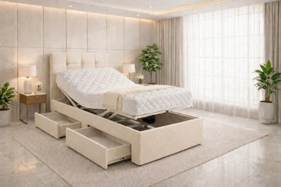 Comfort Curve Electric Adjustable Storage Bed Set, Cream