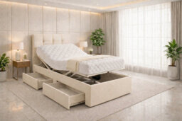 Comfort Curve Electric Adjustable Storage Bed Set, Cream