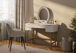 Contemporary Hotel 3 Drawer Dressing Table With Mirror In White And Gold - thumbnail 2