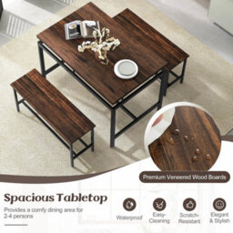 3 Pack Kitchen Dining Room Furniture Set W/ 108Cm Wooden Kitchen Table3 Pack Kitchen Dining Room Furniture Set W/ 108Cm Wooden Kit - thumbnail 5