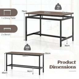 3 Pack Kitchen Dining Room Furniture Set W/ 108Cm Wooden Kitchen Table3 Pack Kitchen Dining Room Furniture Set W/ 108Cm Wooden Kit - thumbnail 2