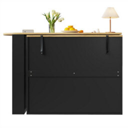 Abrihome 138-204 X 39 X 104 Cm, Extendable Bar Table With 360-Degree Rotating Top, Storage & Wood Grain Finish - thumbnail 7