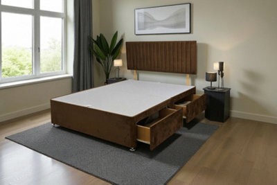 Knight Sleep Emily Mocca Plush 6Ft Divan Bed Base With 4 Drawers & Headboard - Super King