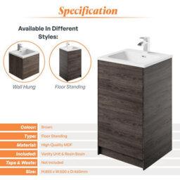 Plum&clay Borneo Brown Dark Wood Freestanding Vanity Unit & Basin Set Bathroom Furniture (W)500mm (H)855mm - thumbnail 4