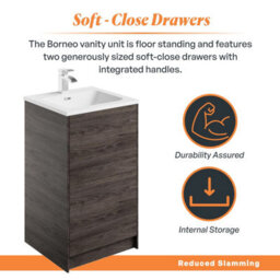 Plum&clay Borneo Brown Dark Wood Freestanding Vanity Unit & Basin Set Bathroom Furniture (W)500mm (H)855mm - thumbnail 3
